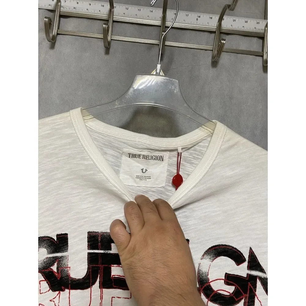 NWT True Religion Shirt Men 3XL White Spell Out Retro Streetwear Hip Hop VTG Y2K